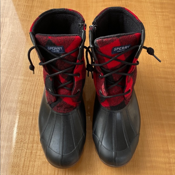Sperry Syren Red Check Buffalo Plaid Flannel Womens Duck Boots Size 10 - Picture 3 of 12